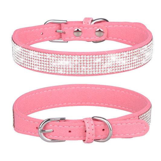 Shiny Soft Suede Dog Cat Rhinestone Collar