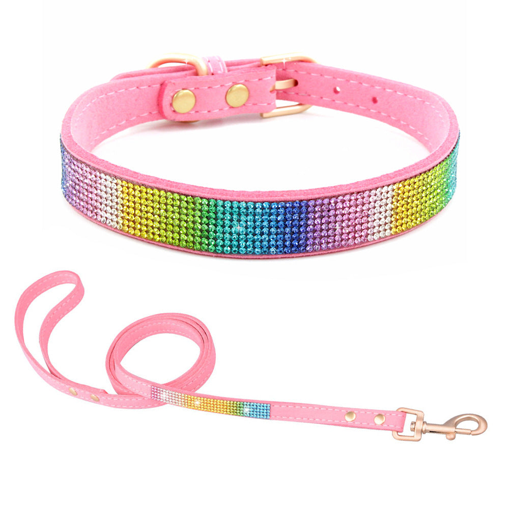 Shiny Colored Rhinestones Pet Collar Dog Leash Sets