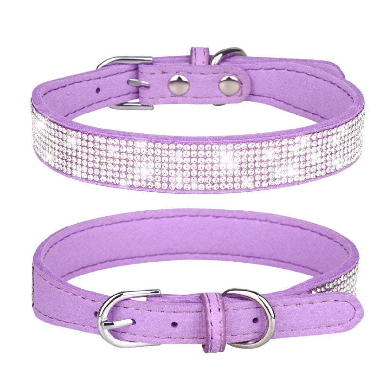 Shiny Soft Suede Dog Cat Rhinestone Collar