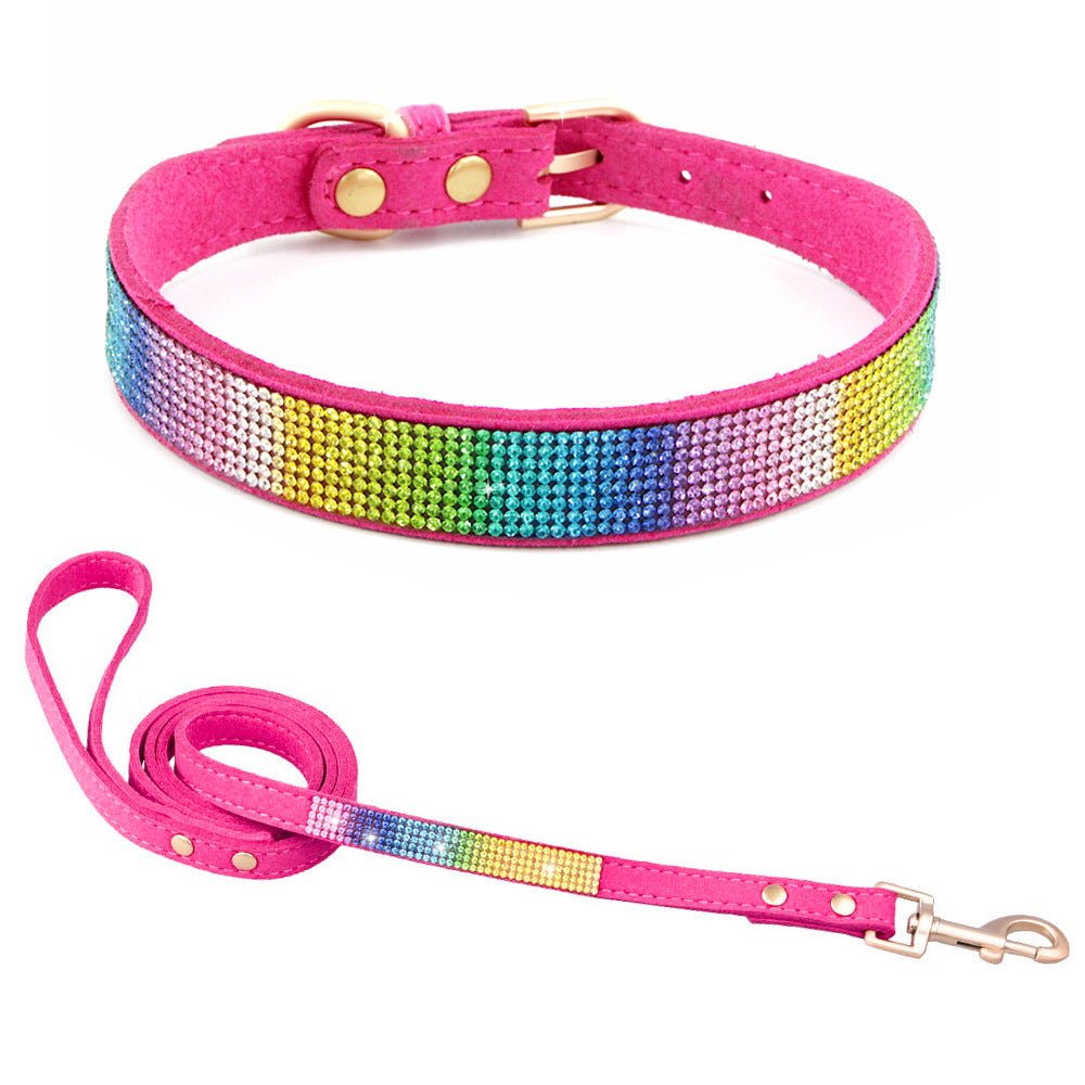 Shiny Colored Rhinestones Pet Collar Dog Leash Sets